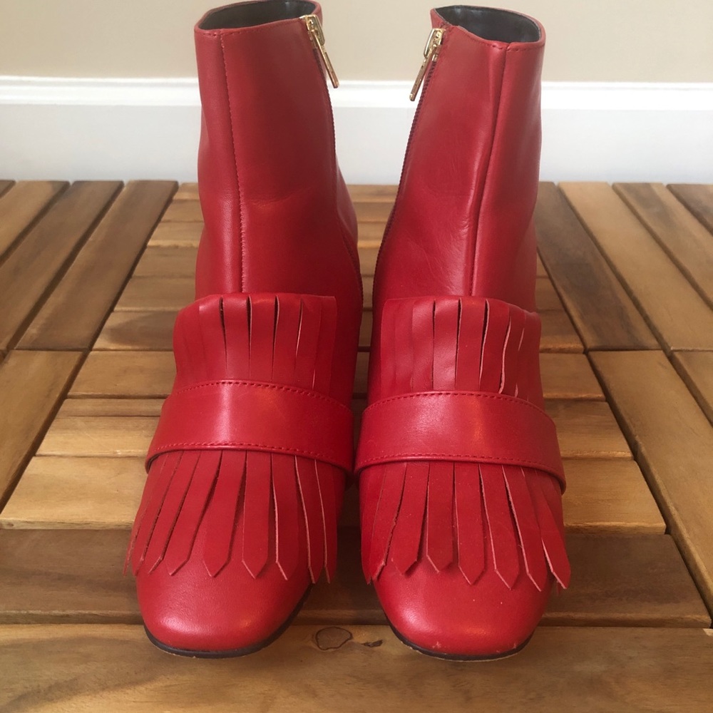 Steven Kittie Booties Red Leather 9M